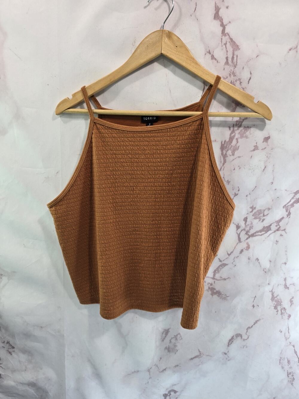 Torrid Tank Top Womens 2 2X Orange Square Neck Crop Cami Pumpkin Godess Textured